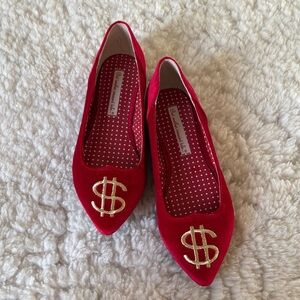 Red Pointed Velvet Flats with Gold Dollar Emblem BAIT Size 7.5 (fit size 7 best)